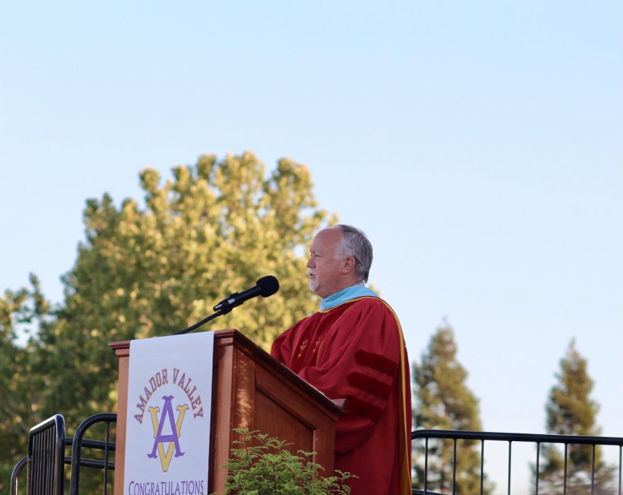 David Haglund, Superintendent of Pleasanton Schools, speaks at the 2021 graduation.
