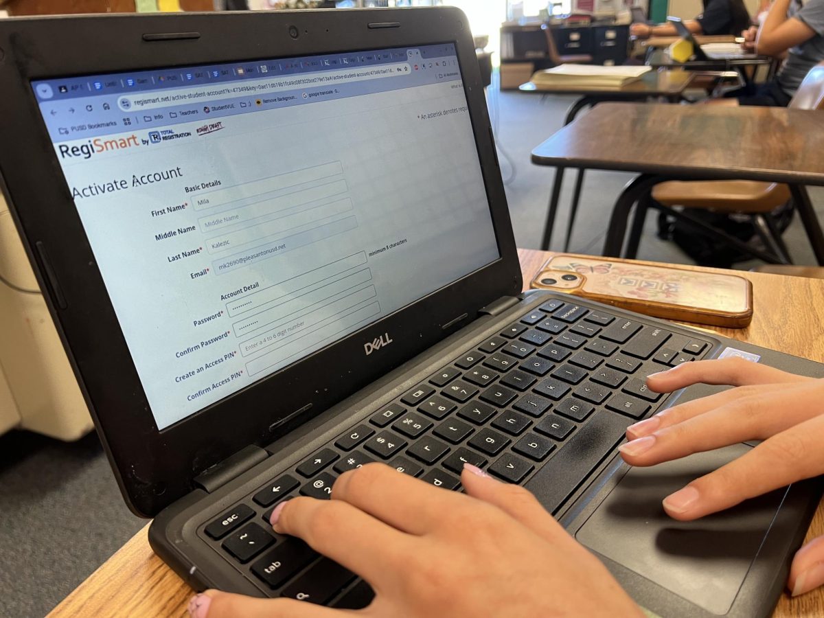 A student uses the new SAT Regismart platform to sign up for the SAT at Amador.