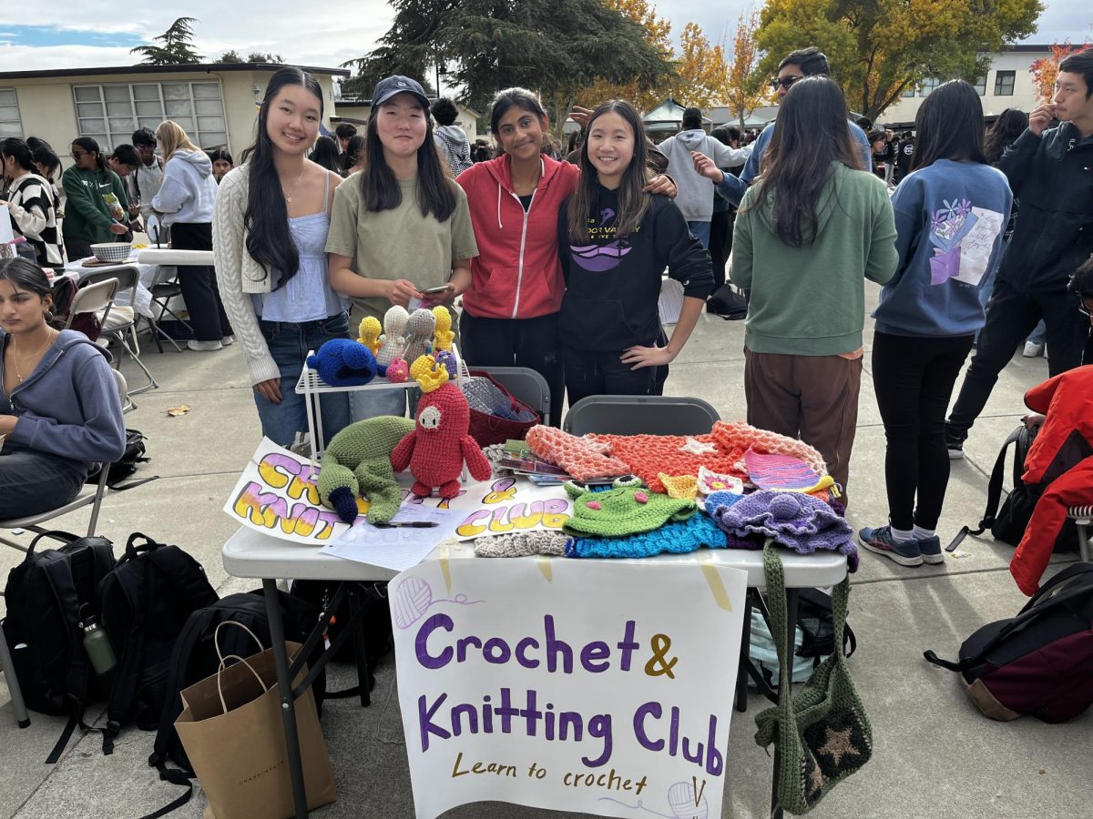 Club members pose for a picture as they represent the Crochet & Knitting Club at the annual club fair.